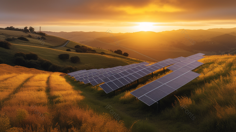 太阳能板夕阳下的新能源户外图现场拍摄图,高清,摄影图,摄影图片,图片大全,摄影图免费下载